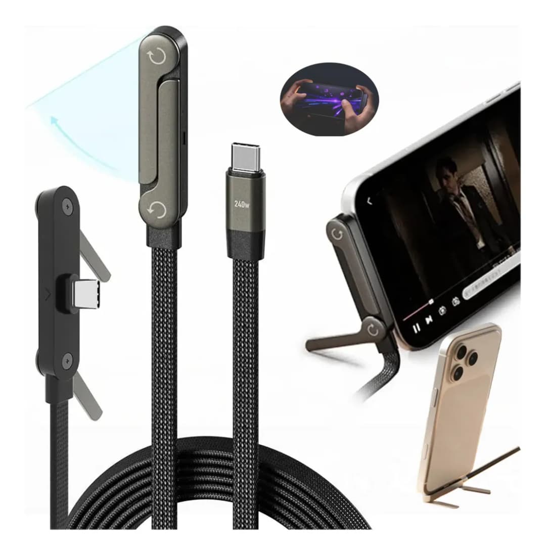 Cable USB-C a USB-C de 240W con Soporte Plegable y Carga Rápida